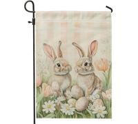 Bandiera Easter Spring Cute Beige Rabbits Flower Classica Bandiere da giardino Durevole Striscioni di Bunting per Parata Celebrazione 30x45cm