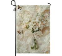 Bandiera Elegant Flower Soft White Blooms Butterfly Bandiera In Poliestere Decorazione Striscione All'Aperto, Per Giardino, Feste Estive, Eventi, 30x45cm