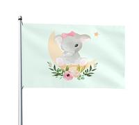 Bandiera Elephant Sitting On The Moon With Flower Stagione Bandiera Resistente Alle Intemperie 2 Occhielli Metallici Striscione All'Aperto, Per Feste Estive, Celebrazioni, Balcone, 122x183 cm