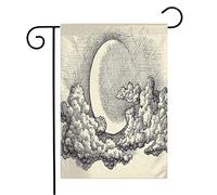 Bandiera Engraving Night Vintage Drawing Moon Clouds Time Hand In Etch Nightly Glowing Rinforzata Stagione Bandiera, Per Balcone, Giardino, 30x45cm