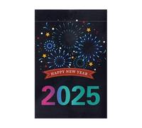 Bandiera esterna di felice anno, bandiera di Capodanno per il giardino,Bandiera di Capodanno 2025 a doppia faccia | Bandiera del felice anno nuovo 2025, decorazioni per bandiere da giardino per
