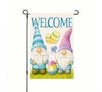 Bandiera Esterna Easter Bunnies Cute Gnomes Egg 30X45Cm Bandiera Di Benvenuto Stagionali Non Sbiadisce Facilmente Bandiere Da Parete Per Camera Da Letto Casa Soggiorno