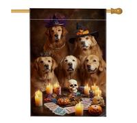 Bandiera Esterna Halloween Golden Dogs Violet Witch Hats 30X45Cm Bandiera All'Aperto Resistenti Decorative Bandiere Da Parete Per Camera Da Letto Festival Campionato