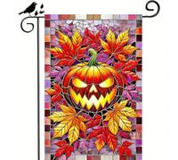 Bandiera Esterna Scary Pumpkin Stained Glass Autumn Leaves 30X45Cm Bandiera Dei Pirati Doppia Faccia Resistenti Bandiere Da Cortile Per Il Portico Patio Casa