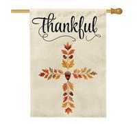 Bandiera estetica retrò autunnale con croce per la casa, 71 x 101 cm, double face, decorativa per esterni, metà secolo autunno foglia d'acero anteriore cortile bandiera per la casa, bandiera per il