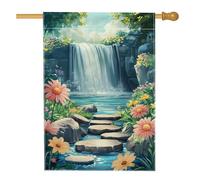 Bandiera estiva da giardino a cascata, con fiori colorati, decorazione per esterni, bandiera su entrambi i lati per prato in iuta per vacanze rinfrescanti, decorazione per cortile, 71 x 101 cm