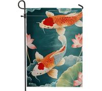 Bandiera estiva da giardino a forma di carpa, rossa e arancione, in stile giapponese, decorazione per esterni, in tessuto su entrambi i lati, per la decorazione del prato domestico, 30,5 x 45,7 cm