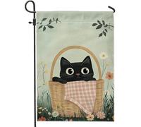 Bandiera estiva da giardino a forma di gatto, grazioso gattino nel cestino, decorazione per la casa, bandiera a doppia faccia per la decorazione del prato all'aperto, adorabile striscione con animali