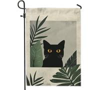 Bandiera estiva da giardino a forma di gatto, occhi gialli, piante della giungla, decorazione per la casa, bandiere da giardino, bandiera da giardino in iuta su entrambi i lati, decorazione per