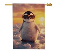 Bandiera estiva da giardino a forma di pinguino, con occhiali da sole gialli, adorabile striscione da cortile con animali, in iuta su entrambi i lati, decorazione per esterni per feste e decorazioni