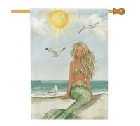 Bandiera estiva da giardino a forma di sirena, decorazione costiera color acqua, striscione da spiaggia, double face, decorazione per prato all'aperto, divertente festa per feste e decorazioni per la