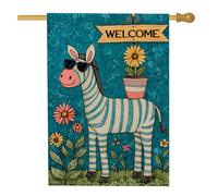 Bandiera estiva da giardino a righe con cavalli, striscione di benvenuto con animali blu a righe, cartello decorativo su entrambi i lati, per esterni, decorazione per la casa, 71 x 101 cm