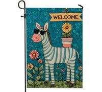 Bandiera estiva da giardino a righe con cavalli, striscione di benvenuto con animali blu a righe, cartello decorativo su entrambi i lati, per esterni, decorazione per la casa, 30,5 x 45,7 cm