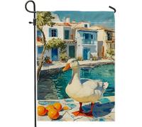 Bandiera estiva da giardino, anatra bianca e arance, decorazione per esterni, striscione artistico su entrambi i lati, per prato e patio, 30,5 x 45,7 cm