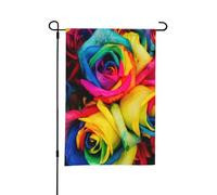 Bandiera estiva da giardino bifacciale con rose arcobaleno, 12x18 pollici, per esterni