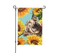 Bandiera estiva da giardino bifacciale da esterno, motivo: Highl e mucca con girasoli, 12x18 pollici