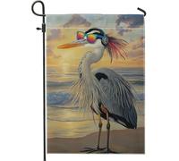 Bandiera estiva da giardino con airone tropicale, uccello colorato con occhiali da sole, striscione decorativo da spiaggia, bandiera da cortile in poliestere su entrambi i lati, decorazione per