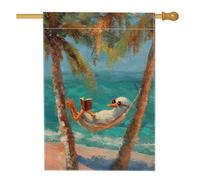 Bandiera estiva da giardino con anatra da spiaggia, colorata tropicale rilassante uccello decorazione per la casa, bandiera su entrambi i lati in iuta da cortile decorazione per prato esterno 71 x 101