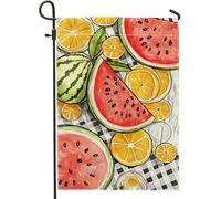 Bandiera estiva da giardino con anguria e agrumi, anguria rossa, limoni verdi, decorazione per esterni, striscione da giardino, bandiera su entrambi i lati in iuta per cortile, decorazione per prato