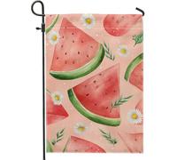 Bandiera estiva da giardino con anguria, margherita pesca floreale, bandiera per prato all'aperto, bandiera su entrambi i lati in iuta per cortile, decorazione per la casa e le vacanze, 30,5 x 45,7 cm