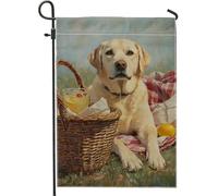 Bandiera estiva da giardino con cane da picnic, Labrador Retriever giallo, decorazione per esterni, decorazione per prato su entrambi i lati, accenti per la casa a tema animale, 30,5 x 45,7 cm