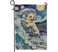 Bandiera estiva da giardino con cane da spiaggia, surf, onde blu, striscione decorativo per la casa, decorazione per esterni su entrambi i lati, per prato e patio, 30,5 x 45,7 cm
