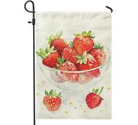 Bandiera estiva da giardino con fragole rosse, bandiera decorativa per esterni, con frutta fresca, bandiera da giardino in iuta su entrambi i lati, per la decorazione del prato domestico 30,5 x 45,7