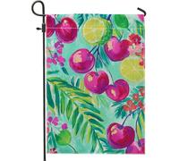 Bandiera estiva da giardino con frutta tropicale, design colorato con ciliegie e lime, decorazione per esterni, bandiera da cortile in iuta su entrambi i lati, per feste, decorazione per prato, 30,5 x