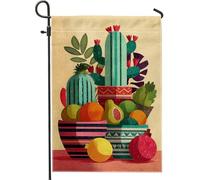 Bandiera estiva da giardino con frutti tropicali e cactus, striscione decorativo colorato floreale e piante per la casa, in iuta su entrambi i lati, decorazione per prato all'aperto per feste di festa