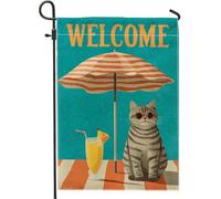 Bandiera estiva da giardino con gatti, bandiera tropicale blu acqua, bandiera decorativa da spiaggia su entrambi i lati, bandiera di benvenuto per esterni, decorazione per prato per gli amanti degli
