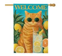 Bandiera estiva da giardino con gatto limone, arancione zenzero gattino decorazione per la casa striscione da cortile, bandiera in iuta su entrambi i lati, decorazione per prato all'aperto per vacanze