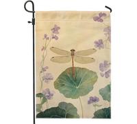 Bandiera estiva da giardino con libellula, motivo floreale botanico beige, striscione decorativo per la casa, bandiera su entrambi i lati, in iuta, decorazione per esterni, 30,5 x 45,7 cm