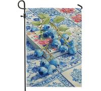 Bandiera estiva da giardino con mirtilli blu, decorazione floreale per esterni, bandiera da cortile in tessuto su entrambi i lati, per la decorazione del prato, festa in giardino, striscione per la