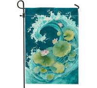 Bandiera estiva da giardino con ninfee d'acqua, decorazione floreale per esterni, stile asiatico, doppio lato, decorazione per prato, cortile, patio, feste, 30,5 x 45,7 cm
