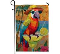 Bandiera estiva da giardino con pappagallo tropicale, striscione decorativo per la casa, bandiera decorativa per la casa a doppio lato, in iuta, decorazione per esterni, 30,5 x 45,7 cm