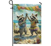 Bandiera estiva da giardino con procioni, decorazione colorata per feste per prato esterno, striscione in iuta su entrambi i lati, decorazione natalizia a tema animale carino 30,5 x 45,7 cm