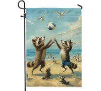 Bandiera estiva da giardino con procioni, decorazione da pallavolo con animali carini, striscione costiero su entrambi i lati, decorazione per prato all'aperto per feste, 30,5 x 45,7 cm