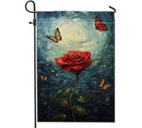 Bandiera estiva da giardino, con rose rosse e farfalla, decorazione per la casa e cortile, doppia faccia vibrante decorazione per prato esterno 30,5 x 45,7 cm