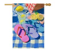Bandiera estiva da giardino, con scena da picnic, infradito, decorazione per esterni, double face, decorazione stagionale per prato per esterni, patio, cortile, 71 x 101 cm