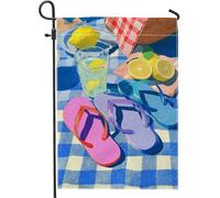 Bandiera estiva da giardino, con scena da picnic, infradito, decorazione per esterni, double face, decorazione stagionale per prato per esterni, patio, cortile, 30,5 x 45,7 cm