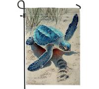 Bandiera estiva da giardino con tartaruga marina, decorazione animale blu oceano per esterni, bandiera su entrambi i lati in iuta da cortile decorazione per prato da spiaggia 30,5 x 45,7 cm