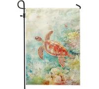 Bandiera estiva da giardino con tartaruga marina, decorazione per la casa e il cortile, in iuta su entrambi i lati, per feste in spiaggia, decorazione per prato, 30 x 45 cm