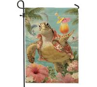 Bandiera estiva da giardino con tartarughe da spiaggia, colorate creature dell'oceano tropicale, striscione decorativo per la casa, bandiera in iuta su entrambi i lati, decorazione per esterni, 30,5 x