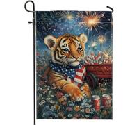 Bandiera estiva da giardino con tigre, decorazione per esterni, motivo tigre, rosso, bianco, blu, decorazione per esterni, in tessuto su entrambi i lati, decorazione per le vacanze per il giorno