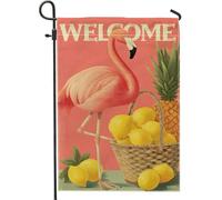 Bandiera estiva da giardino con uccelli tropicali, decorazione tropicale pesca con limoni e ananas, striscione in iuta su entrambi i lati per esposizione di benvenuto all'aperto 30,5 x 45,7 cm