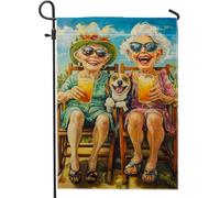 Bandiera estiva da giardino, con vivace limonata e cagnolino, decorazione per la casa, in tessuto su entrambi i lati, decorazione per esterni per animali e amici, 30,5 x 45,7 cm