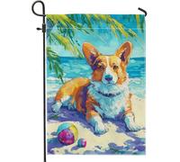 Bandiera estiva da giardino Corgi, con cane colorato con palline, decorazione per esterni, in iuta su entrambi i lati, per gli amanti degli animali, 30,5 x 45,7 cm