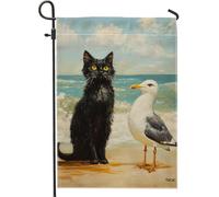 Bandiera estiva da giardino costiero, arte da spiaggia con gatti e gabbiani, bandiere decorative su entrambi i lati, decorazione per la casa per gli amanti degli animali, 30,5 x 45,7 cm