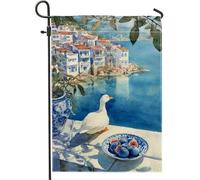Bandiera estiva da giardino costiero, bandiera blu con anatra e fico, decorazione per la casa, decorazione per esterni su entrambi i lati, decorazione per prato all'aperto, casa sulla spiaggia