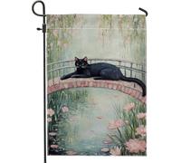 Bandiera estiva da giardino, decorazione per ponte al chiaro di luna con gatto, striscione su entrambi i lati per decorazione esterna del prato, affascinanti accenti per casa e giardino, 30 x 45 cm